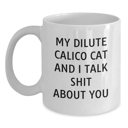 Dilute Calico Cat Lovers Funny Quote Gifts from Friends to Family - My Dilute Calico Cat And I Talk Shit About You White Coffee Mug for Birthday - Main