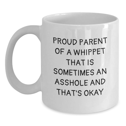 Whippet Dog Lover Gifts for Christmas from Family - Proud Parent Quotes, Funny White Coffee Mug, 11oz or 15oz Ceramic, Microwave and Dishwasher Safe - Main