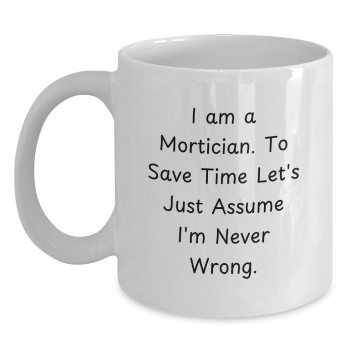 Funny Mortician Gifts from Family for Father's Day Unique White Coffee Mug with I'm Never Wrong Quote - Main