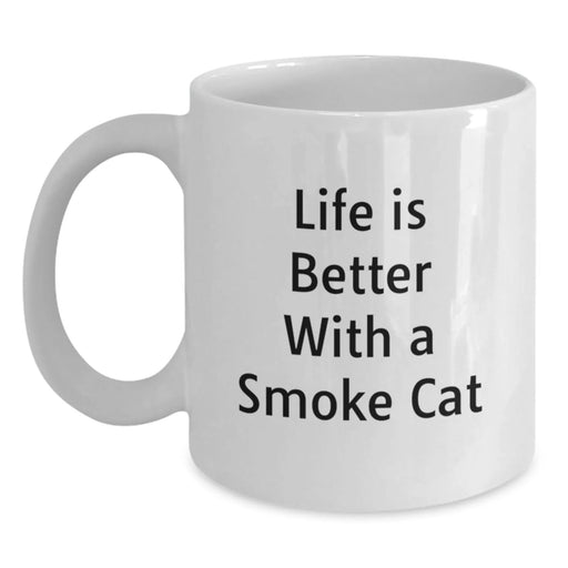 Funny Smoke Cat White Coffee Mug Gifts from Men to Friends on Birthday with Life Is Better With A Smoke Cat Quote - Main