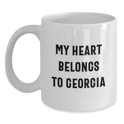 Georgia Gifts for Men - Funny White Coffee Mug 'My Heart Belongs To Georgia' - Birthday Unique Gifts from Family Friends - Main