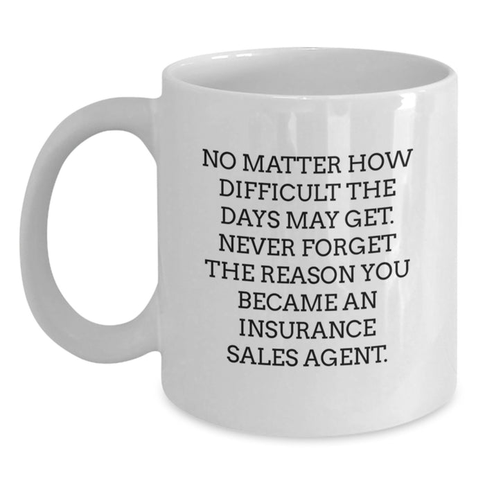 Funny Gift for Insurance Sales Agent - White Coffee Mug, Never Forget the Reason - Unique Valentine's Gift for Men or Women Friends Family Coworkers - Main