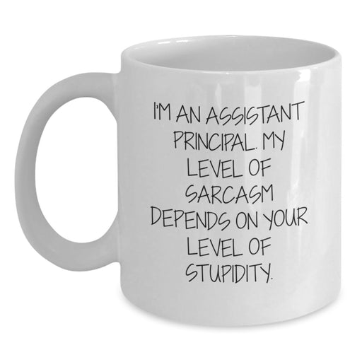 Funny Assistant Principal Gifts from Friends to Men White Coffee Mugs for Valentine's - I'm An Assistant Principal. My Level Of Sarcasm Depends On Your Level Of Stupidity. - Main