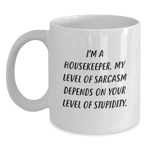 Funny Quote Housekeeper Gifts White Coffee Mug, Housekeeper Birthday Unique Gifts from Friends, Funny White Coffee Mug for Housekeeper, Sarcasm Level Gifts for Housekeeper - Main