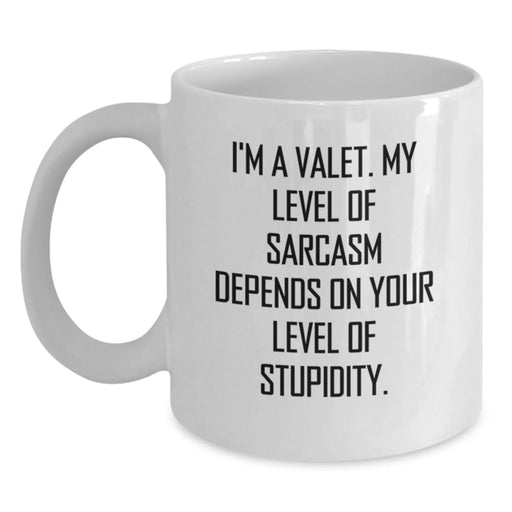 Funny Valet Gifts from Friends for Valet Man - I'm A Valet, My Sarcasm Depends On Your Level of Stupidity, White Coffee Mug, Birthday Unique Gifts - Main