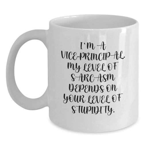 Funny Vice-principal Gifts for Coworkers - White Coffee Mug - Valentine's Unique Gifts from Friends - Sarcasm Level Depends - Main
