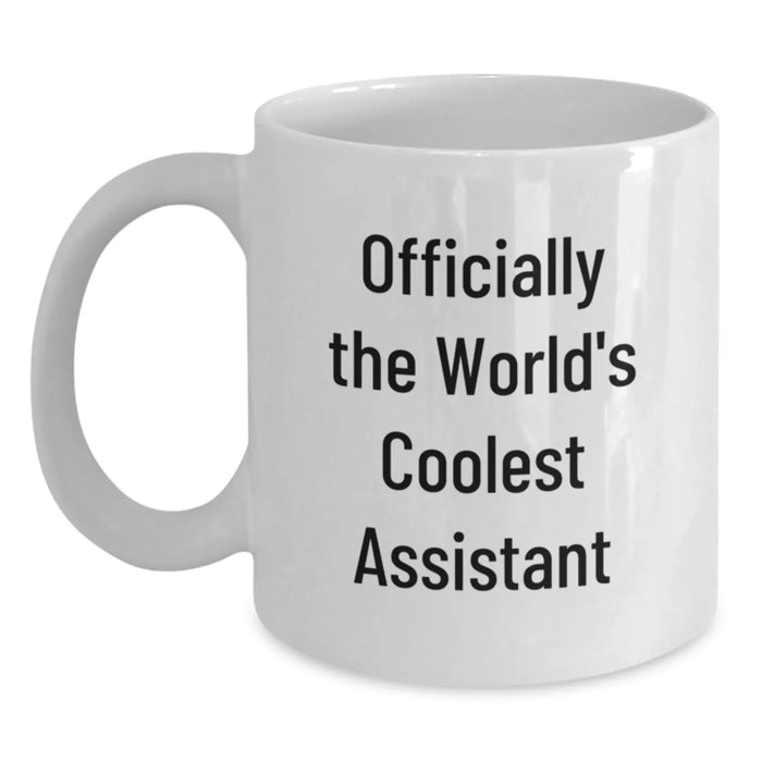 Funny Assistant Gifts from Men, Women, or Friends for Christmas Unique Gifts, White Coffee Mug with 'Officially The World's Coolest Assistant' Quote, Gifts for Assistant, Men, Women, or Friends - Main