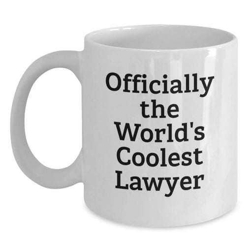 Funny Lawyer Gifts from Friends for Birthday - 'Officially The World's Coolest Lawyer' White Coffee Mug - Main