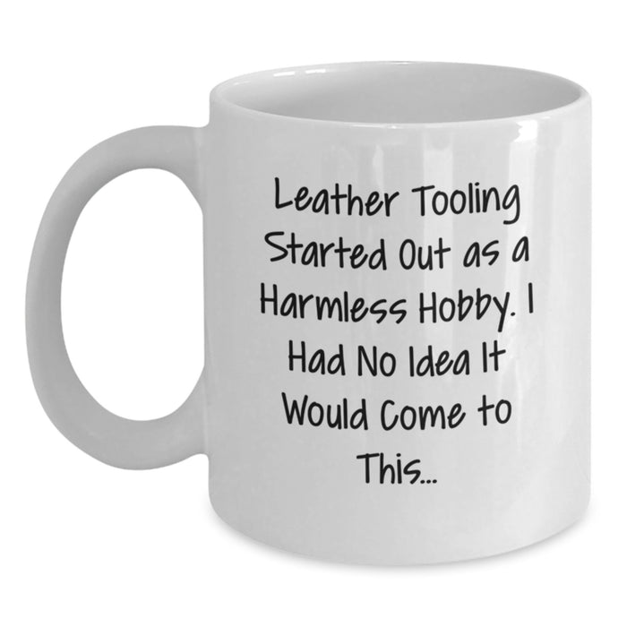 Funny Leather Tooling Gifts for Men - White Coffee Mug for Graduation Unique Ideas from Friends - Main