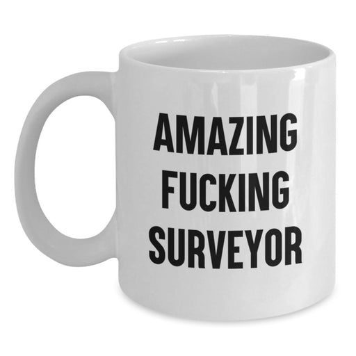 Funny Surveyor Gifts from Friends to Graduation Unique White Coffee Mugs with Amazing F--king Surveyor Quote, Made for Surveyor Lovers - Main