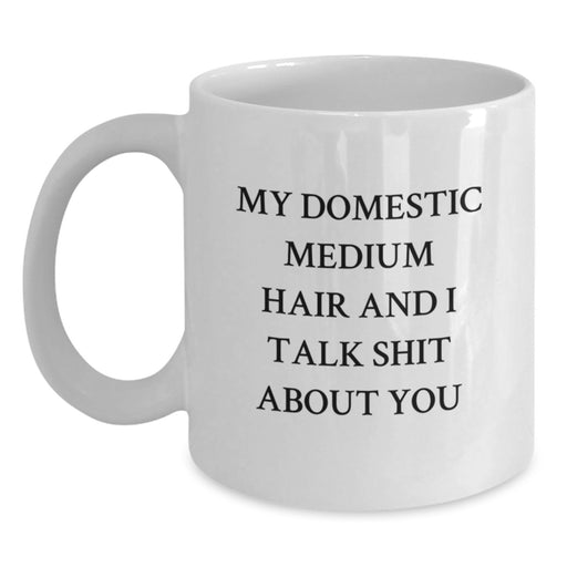 Funny Domestic Medium Hair Cat Gifts for Men - My Domestic Medium Hair And I Talk Shit About You White Coffee Mug, Birthday Unique Gifts from Friends - Main