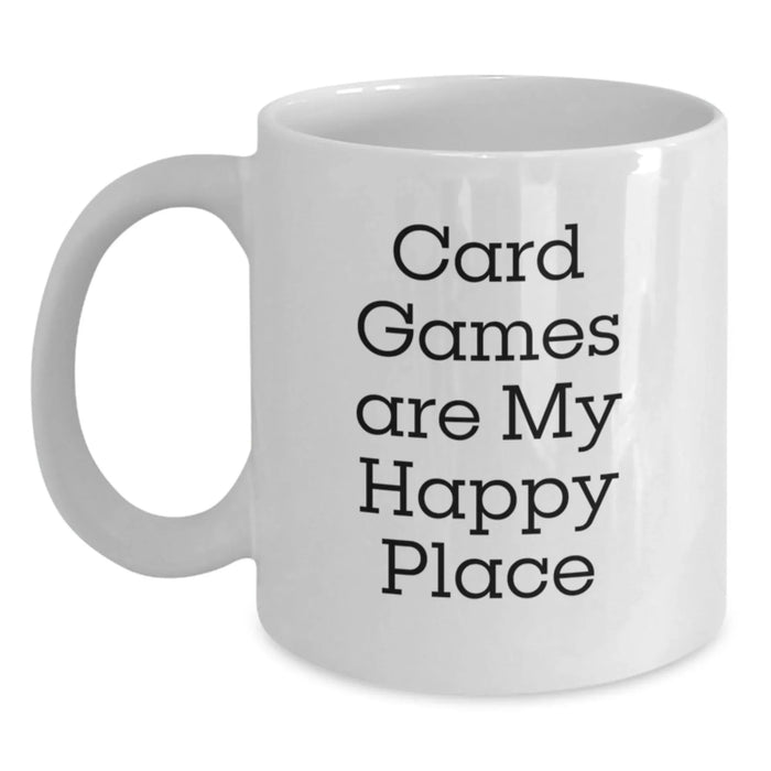 Funny Card Games Gifts from Friends for Graduation, White Coffee Mug - 'Card Games Are My Happy Place' - Main