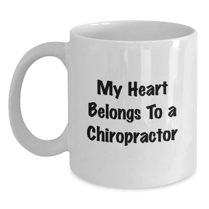 Funny Chiropractor Gifts from Men to Chiropractor Christmas Unique Gifts, Funny Coffee Lovers White Mug, My Heart Belongs To A Chiropractor - Main