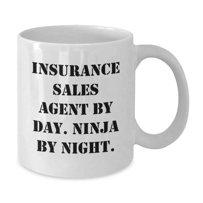 Funny Insurance Sales Agent Gifts for Friends - White Christmas Unique Coffee Mug, 'Insurance Sales Agent By Day Ninja By Night' Humor Quote, 11oz/15oz Ceramic Mug - Additional