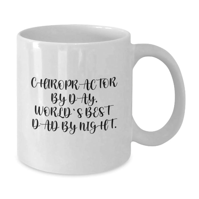 Chiropractor Gifts from Men, Funny White Coffee Mug for Christmas Unique Gifts - 'Chiropractor By Day, World's Best Dad By Night.' - Additional