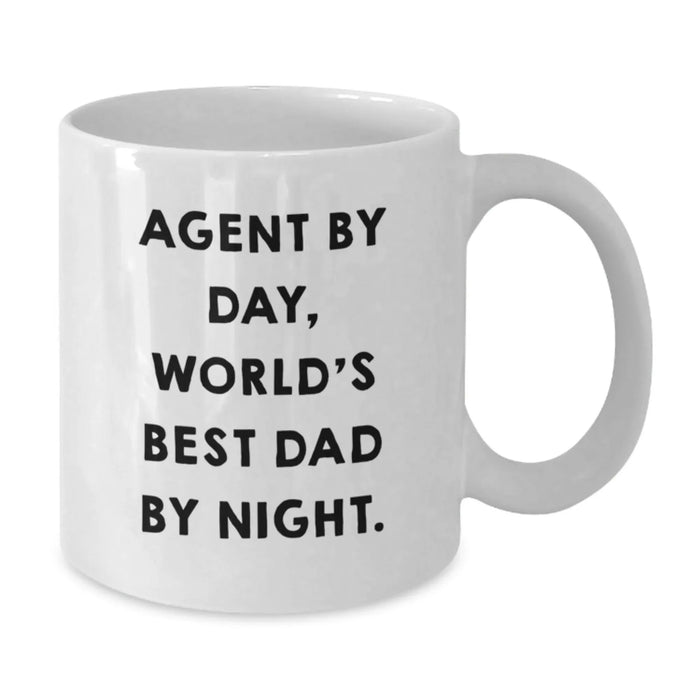 Funny Agent Gifts, Agent By Day, World's Best Dad By Night. - White Coffee Mug for Birthday - Additional