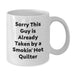 Funny Quilter Gifts for Her, White Coffee Mug with Sorry This Guy Is Already Taken Quote, Graduation Unique Gifts from Family, Friends, or Coworkers to Quilter - Additional