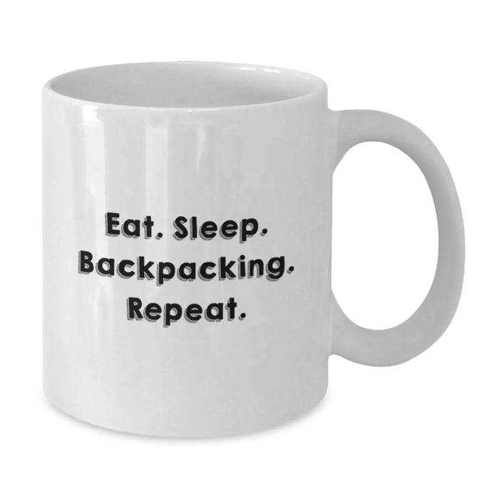 Funny Backpacking Gifts for Men, 'Eat. Sleep. Backpacking. Repeat.' White Coffee Mug, Personalized Christmas Unique Gifts for Backpacking Lover Friends - Additional