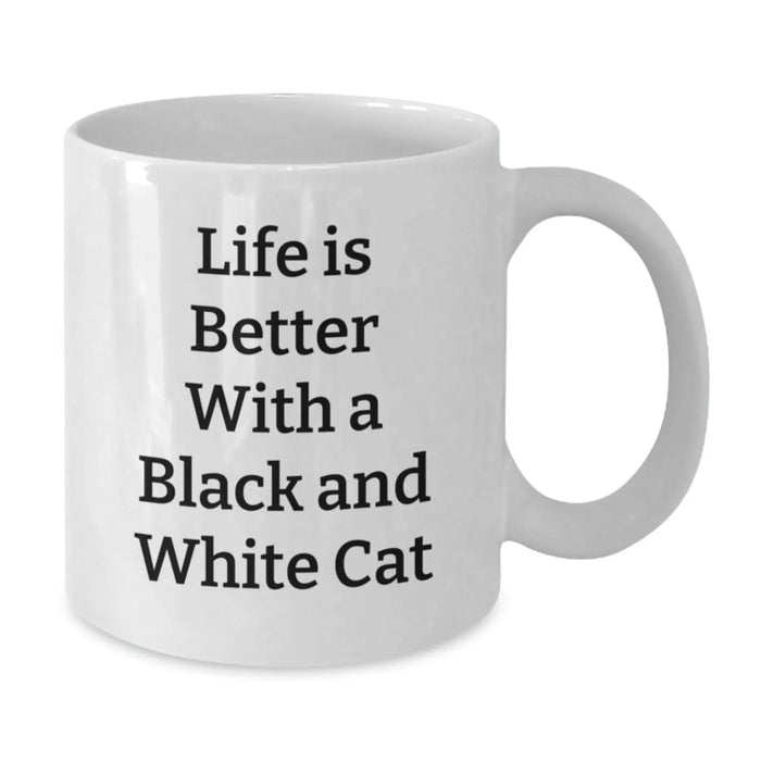 Funny Black and White Cat Gifts from Friends - 'Life Is Better With A Black And White Cat' White Coffee Mug, Birthday Unique Gifts for Black and White Cat Lovers - Additional