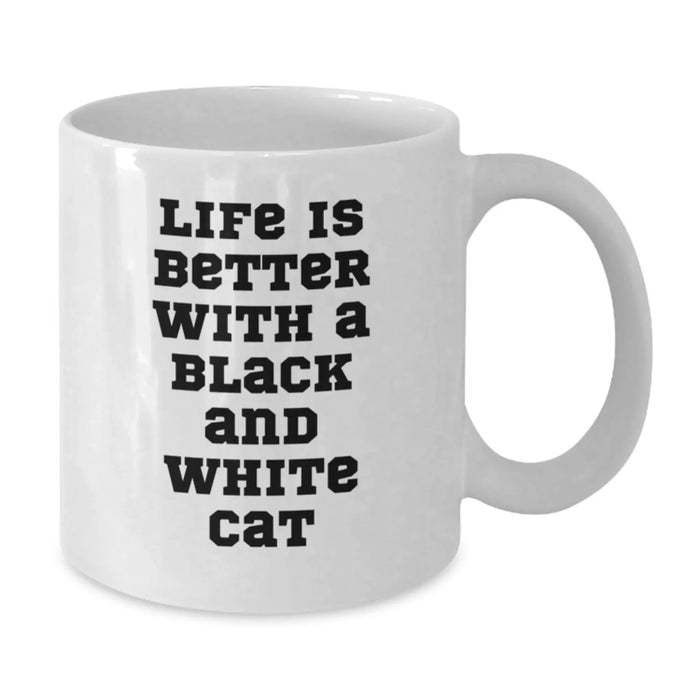 Funny Black and White Cat Gifts From Men to Friends - Life Is Better With A Black And White Cat White Coffee Mug, Birthday Unique Gifts - Additional