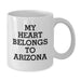Funny Arizona Gifts for Friends from You, White Coffee Mug with My Heart Belongs To Arizona Quote, Unique Birthday Presents - Additional