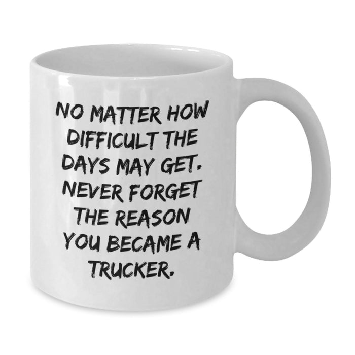 Funny Trucker White Coffee Mug Gifts for Women from Husband - Valentine's Unique Gifts for Him with 'Never Forget The Reason You Became A Trucker.' - Additional