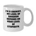 Funny Chemist Gifts from Men to Wife on Valentine's White Coffee Mug - 'I'm A Chemist. My Level Of Sarcasm Depends On Your Level Of Stupidity.' - White Ceramic - Additional