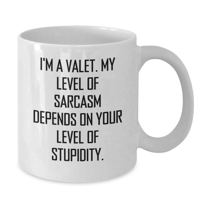 Funny Valet Gifts from Friends for Valet Man - I'm A Valet, My Sarcasm Depends On Your Level of Stupidity, White Coffee Mug, Birthday Unique Gifts - Additional
