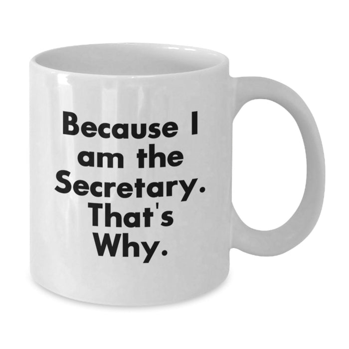 Funny Secretary Gifts from Friends - White Coffee Mug for Secretary, Because I Am The Secretary. That's Why. - Perfect Graduation Office Mug - Additional