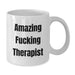 Gifts from Friends for Therapist, White Coffee Mug with Funny Quote 'Amazing F--king Therapist', Perfect for Graduation Unique Gifts - Additional