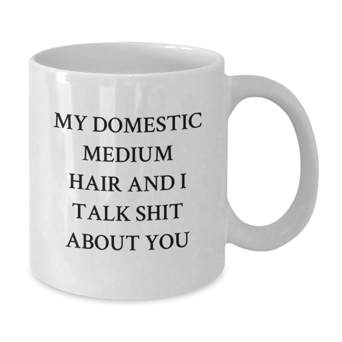 Funny Domestic Medium Hair Cat Gifts for Men - My Domestic Medium Hair And I Talk Shit About You White Coffee Mug, Birthday Unique Gifts from Friends - Additional