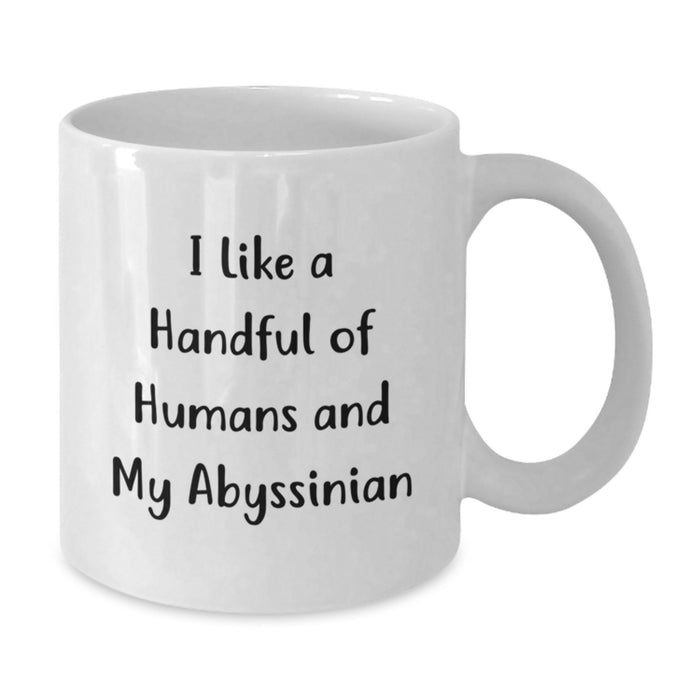 Abyssinian Cat Lovers Unique White Coffee Mug, Funny Gift for Family, Friends, Coworkers, I Like A Handful Of Humans And My Abyssinian - Additional