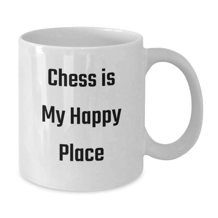 Funny Chess Lovers Gifts from Friends for Men Birthday Unique White Coffee Mug, 'Chess Is My Happy Place' - Additional