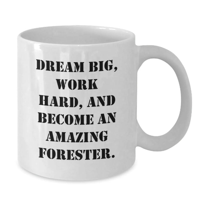 Funny Forester Gifts from Friends, White Coffee Mug for Birthday Unique Gifts, Dream Big and Work Hard Forester - Additional