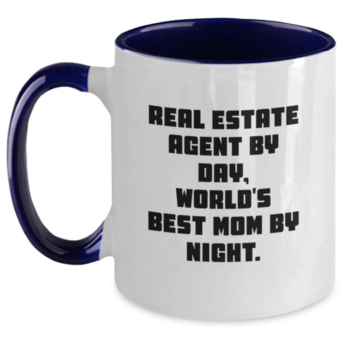 Funny Real Estate Agent Gifts from Women for Men - Christmas Unique Real Estate Agent Two Tone Coffee Mug with 'Real Estate Agent By Day, World's Best Mom By Night' - Main