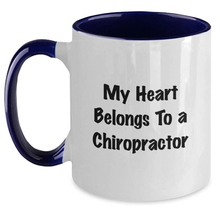 Funny Chiropractor Gifts for Him, Unique Two Tone Coffee Mug with 'My Heart Belongs To A Chiropractor' Quote, Christmas Unique Gifts from Friends to Chiropractor - Main