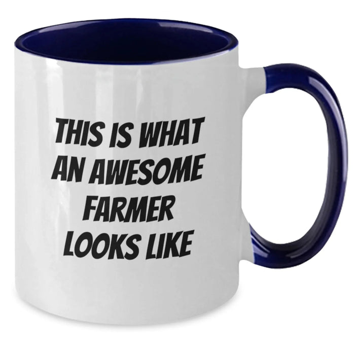 Funny Gifts for Farmer Friends Two Tone Coffee Mugs - 'This Is What An Awesome Farmer Looks Like' Inspirational Farming Quote Mug, Gifts from Family to Men and Women - Additional