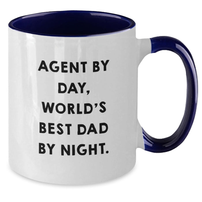 Agent By Day, World's Best Dad By Night Two Tone Coffee Mug, Funny Gift for Birthday, Gifts from Dad to Agent, 11oz Ceramic Mug - Additional