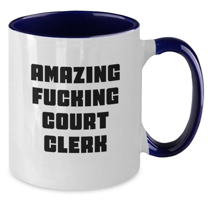 Funny Court Clerk Gifts from Friends and Family, Court Clerk Two Tone Coffee Mug, 'Amazing F--king Court Clerk' Quote, Unique Graduation Gifts for Men and Women - Additional