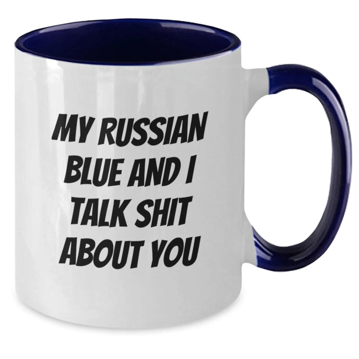 Funny Russian Blue Cat Gifts from Family for Men, Women, Friends, Coworkers - My Russian Blue And I Talk Shit About You Two Tone Coffee Mug - Additional