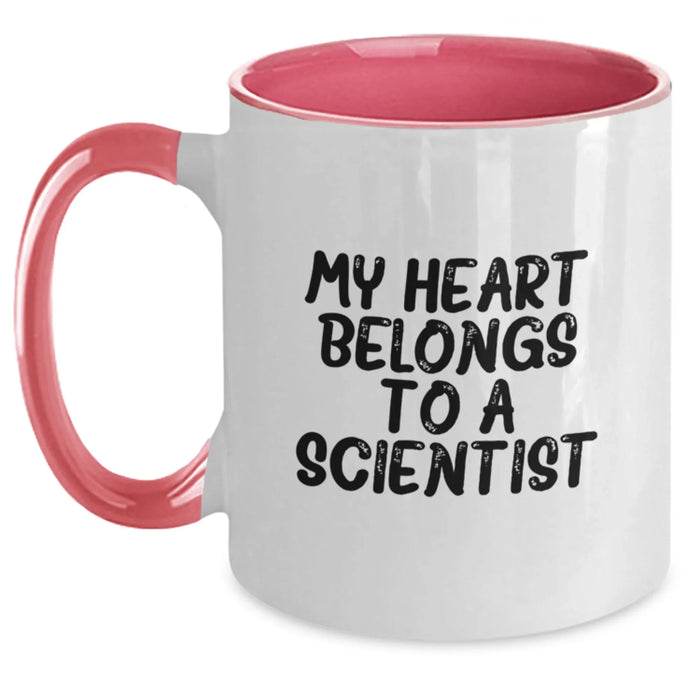 Funny Scientist Gifts for Him or Her Birthday Unique Two Tone Coffee Mugs with My Heart Belongs To A Scientist Quote from Friends or Family - Main
