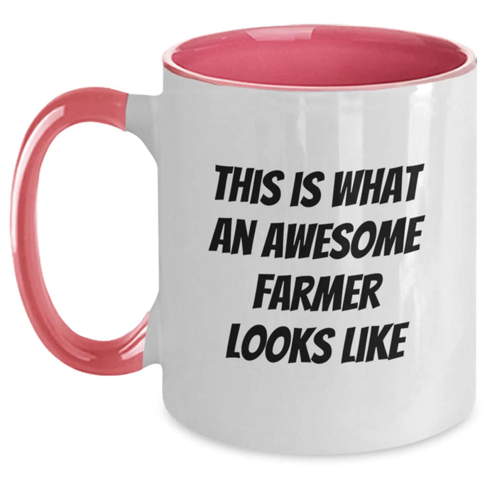 Funny Gifts for Farmer Friends Two Tone Coffee Mugs - 'This Is What An Awesome Farmer Looks Like' Inspirational Farming Quote Mug, Gifts from Family to Men and Women - Main