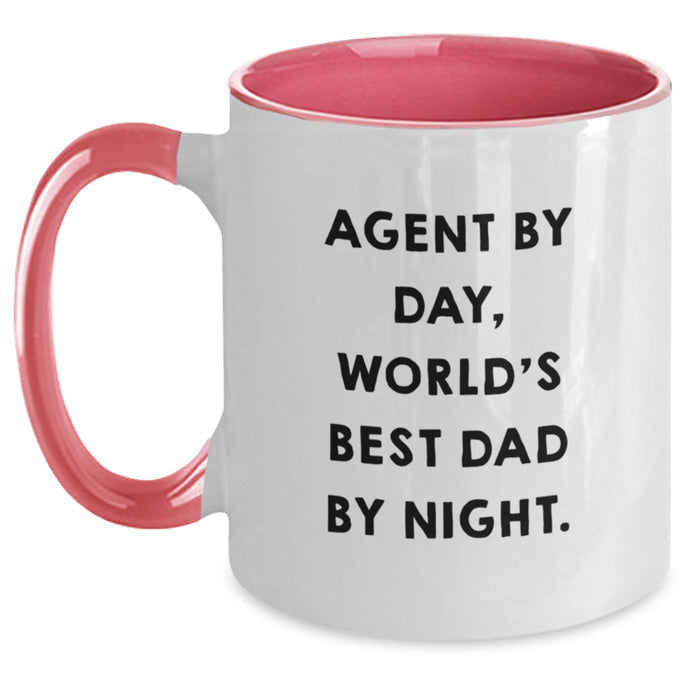 Agent By Day, World's Best Dad By Night Two Tone Coffee Mug, Funny Gift for Birthday, Gifts from Dad to Agent, 11oz Ceramic Mug - Main