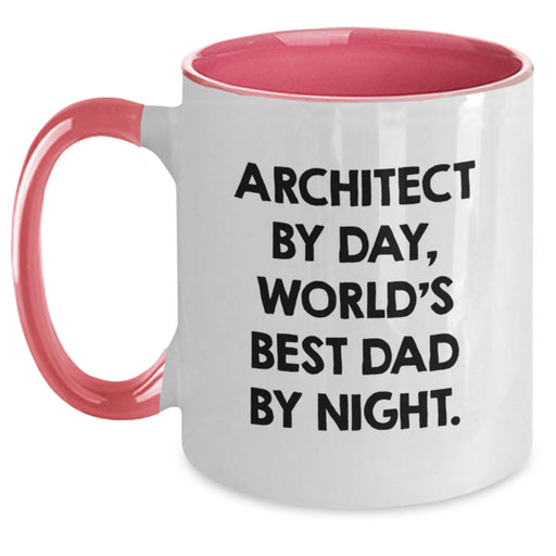 Architect by Day, World's Best Dad by Night - Funny Two Tone Coffee Mug Gifts for Birthday, Engineer, and Architect Enthusiasts, Gifts from Dad, Mom, or Friends - Main