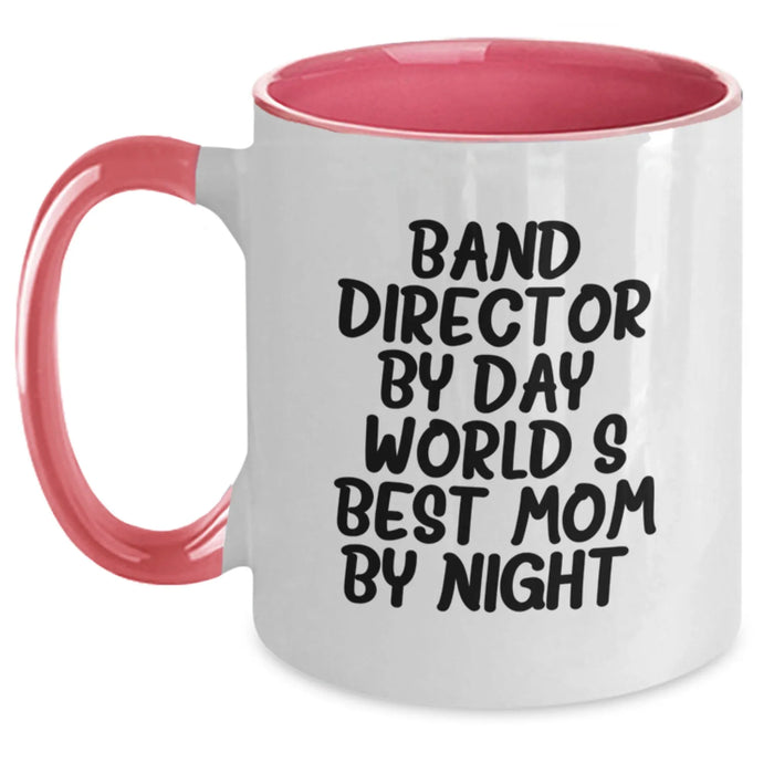 Funny Band Director Gifts - Band Director By Day, World's Best Mom By Night. Two Tone Coffee Mug for Graduation - Main
