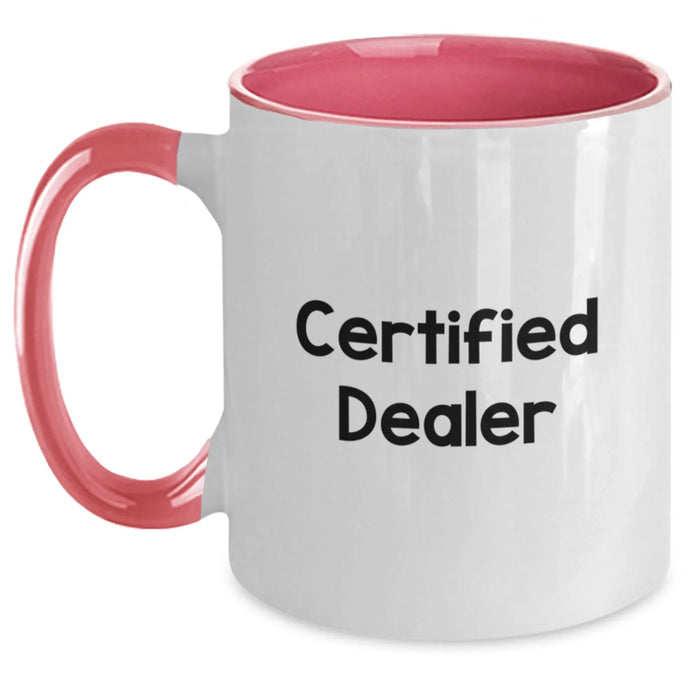 Fun Dealer Gifts from Friends for Christmas, Two Tone Coffee Mugs with Funny Quote, 11oz Ceramic, Microwave and Dishwasher Safe - Main