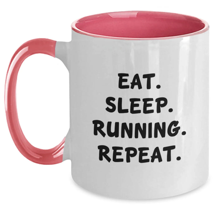 Funny Running Gifts for Men from Friends - Eat. Sleep. Running. Repeat. Two Tone Ceramic Coffee Mugs Christmas Unique Presents - Main