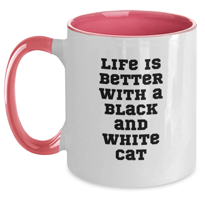 Funny Black and White Cat Gifts, Life Is Better With A Quote, Two Tone Coffee Mug, Perfect Birthday Unique Gifts from Friends, Gifts for Black and White Cat Lovers - Main