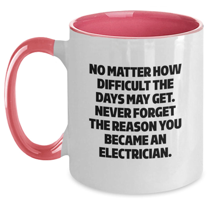 Unique Gifts from Friends and Family Electrician Funny Two Tone Coffee Mug for Christmas - Never Forget The Reason You Became An Electrician - Main