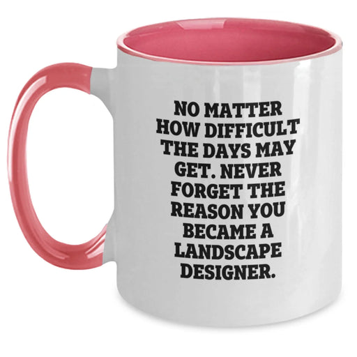 Funny Landscape Designer Gifts from Men to Friends for Christmas Unique Two Tone Coffee Mug, 'No Matter How Difficult The Days May Get. Never Forget The Reason You Became A Landscape Designer.' - Main